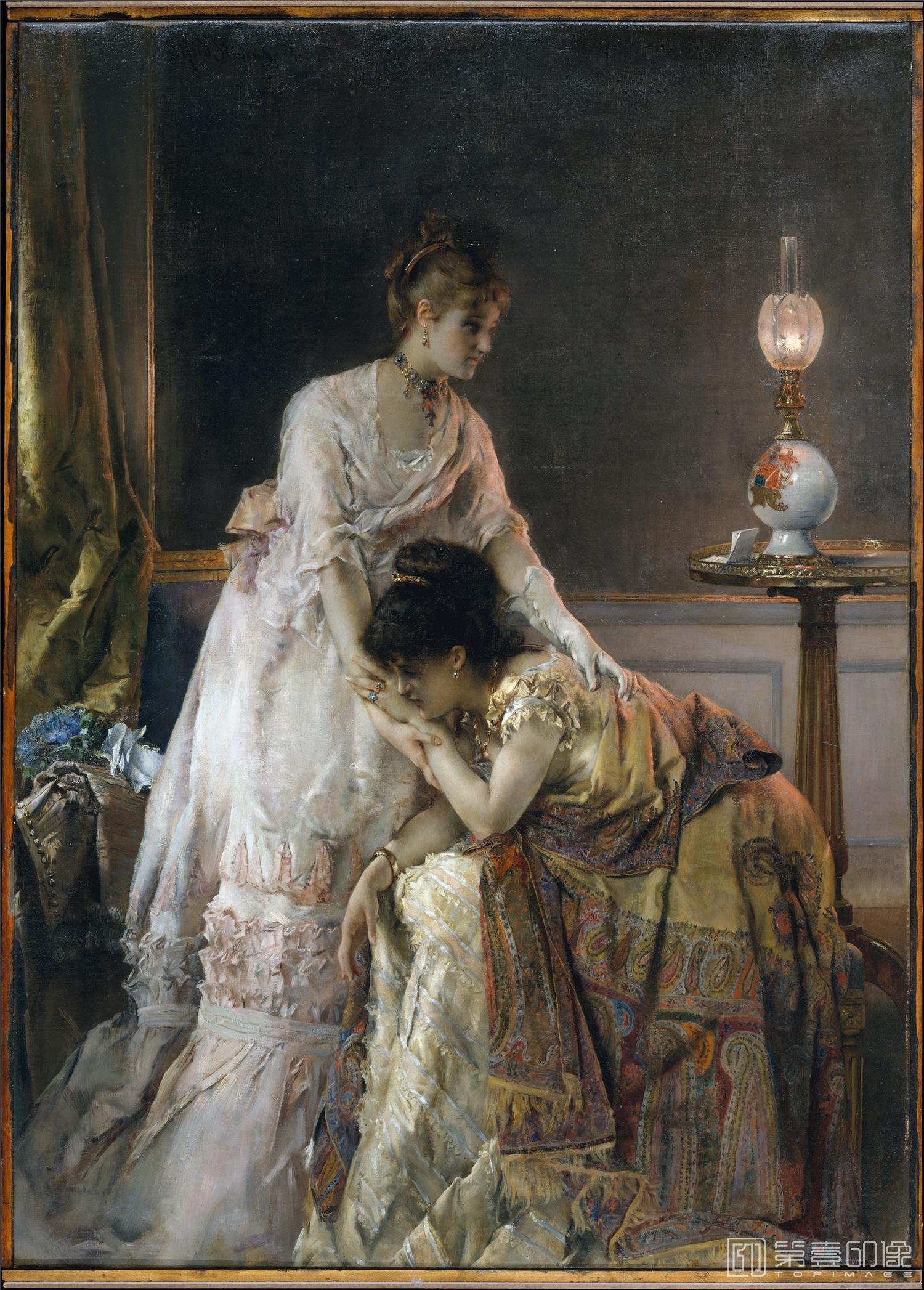 油画-美国纽约大都会美术馆油画藏画-Alfred StevensAfter the Ball-0068